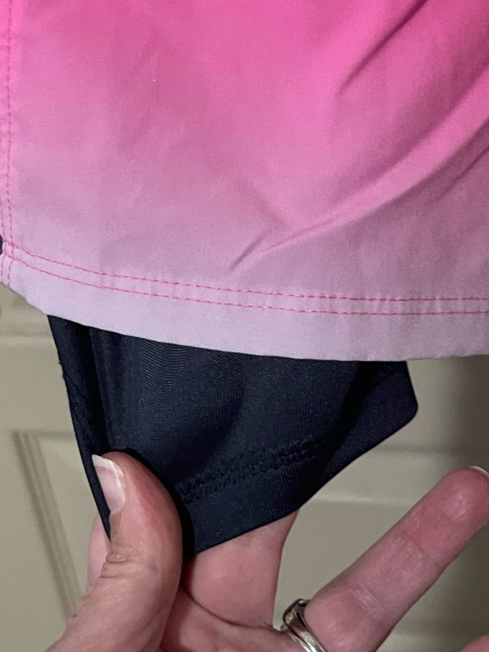 Lane Bryant LIVI  Pink Ombre Athletic Shorts with Navy Waistband - Picture 2 of 3